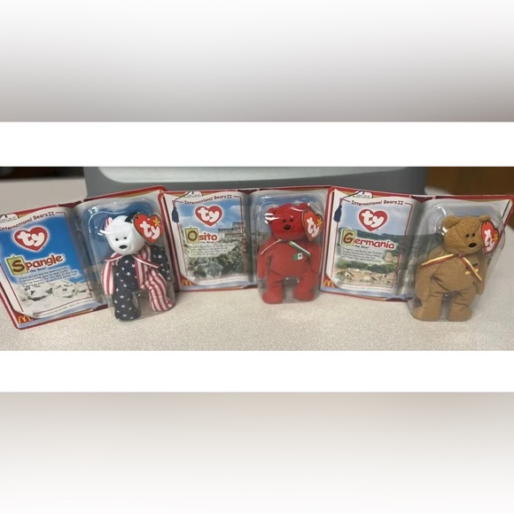 "GERMANIA, OSITO, SPANGLE"- MCDONALDS TEENIE BEANIE BABIES-COMPLETE SET- SEALED! - Picture 1 of 11